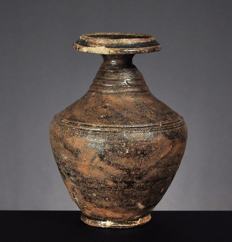 Brown glazed khmer jar - khmer, jar,