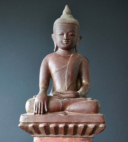 Seated buddha wood lacquer - buddha,, wood,